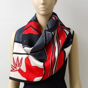Cesar Manrique Art Scarf – Grey, Red, Black & White Fire Mountain Cactus 33.5x35